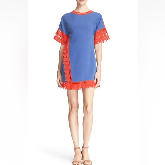 Tory Burch Dress Marissa Crochet Trim Runway Blue tunic dress Size 2 595$ RETAIL - Picture 3 of 11